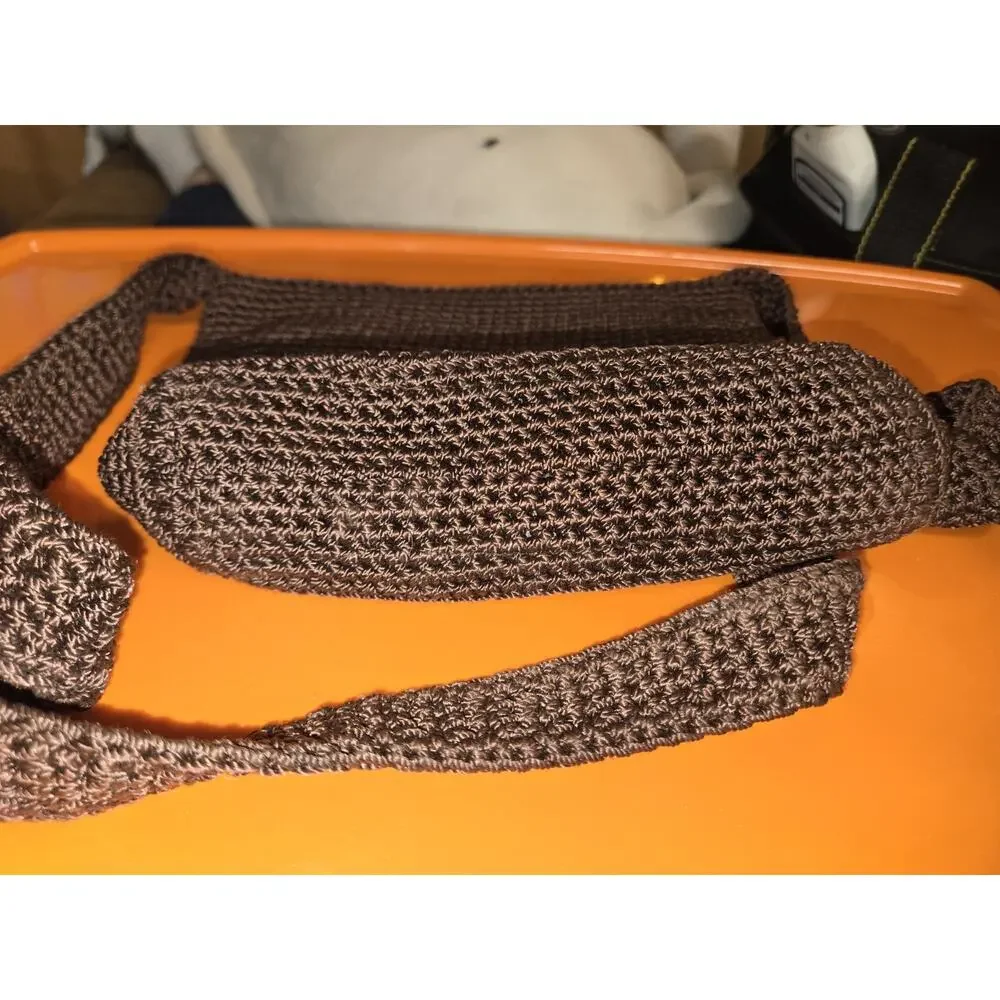The Sak Vintage Brown Crochet Shoulder Bag Knit Crossbody Purse Front Zip Pocket